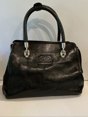 Valentina Italy in Pell Black Leather Vintage Satchel Handbag